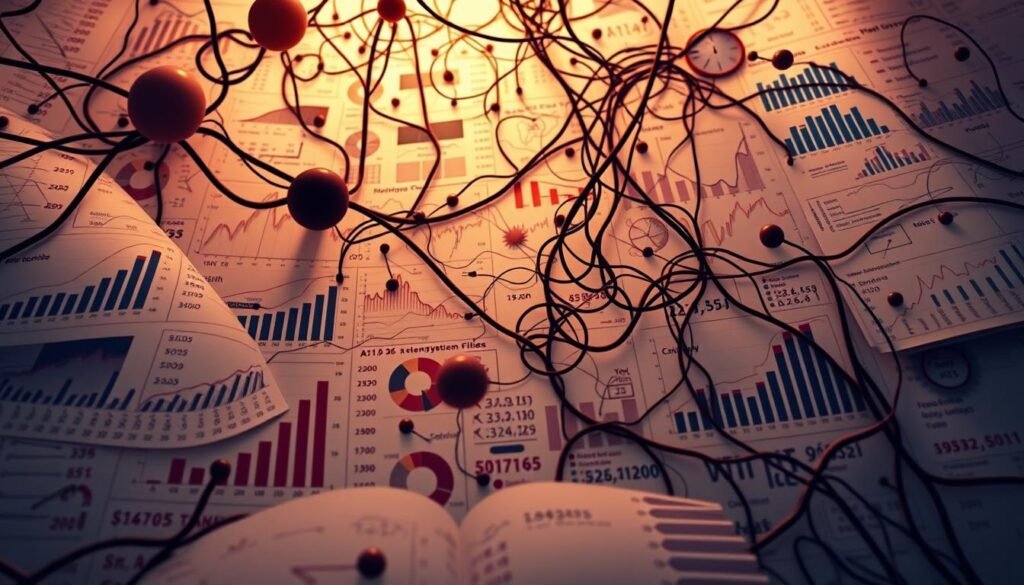 Intricately detailed data analysis challenges for UGC NET exams, presented in a conceptual digital illustration. A complex web of graphs, charts, and numerical data cascades across the frame, representing the multifaceted nature of quantitative and qualitative insights required. Warm, subdued lighting casts a contemplative mood, while a crisp, high-resolution camera angle captures the depth and nuance of the analytical obstacles. Intricate textures, subtle gradients, and a muted color palette convey the intellectual rigor and problem-solving prowess necessary to excel in this domain.