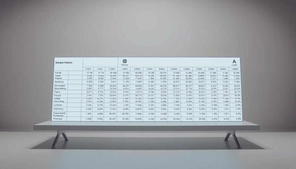A well-lit, high-resolution data interpretation table displayed in a clean, minimalist workspace. The table features a clear grid layout with columns and rows neatly arranged, showcasing sample data and statistical metrics. The background is a neutral, muted tone, allowing the table to take center stage. The lighting is soft and diffused, creating a professional, academic atmosphere. The camera angle is slightly elevated, providing an optimal view of the table's structure and content. The overall composition emphasizes the clarity and organization of the data, inviting the viewer to engage with the information presented.