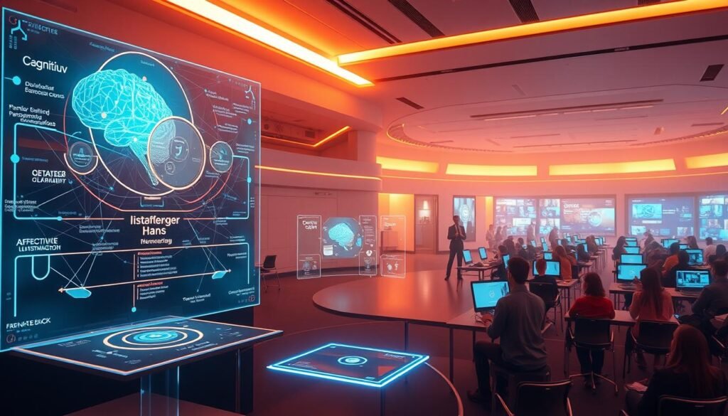 A vibrant, futuristic scene depicting the evolution of educational taxonomies. In the foreground, a holographic display showcases a dynamic, interconnected network of cognitive, affective, and psychomotor domains, with seamless transitions between levels. The middle ground features floating interactive modules, each representing a stage of the taxonomy, inviting exploration through gesture-based interfaces. In the background, a panoramic vista of a gleaming, high-tech learning environment, with students and educators collaborating within immersive virtual classrooms. Warm, diffused lighting casts a sense of wonder and possibility, hinting at the boundless potential of educational frameworks adapted for the 21st century.